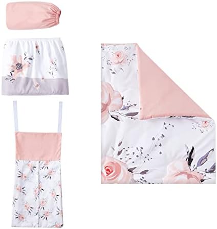  Beeweed 4-Piece Crib Bedding Set For Boys Girls, Soft Baby Bedding Set Including Blanket, Crib Skirt, Crib Sheets & Diaper Stacker, Flower Butterfly Nursery Bedding Set