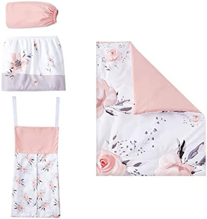  Beeweed 4-Piece Crib Bedding Set For Boys Girls, Soft Baby Bedding Set Including Blanket, Crib Skirt, Crib Sheets & Diaper Stacker, Flower Butterfly Nursery Bedding Set
