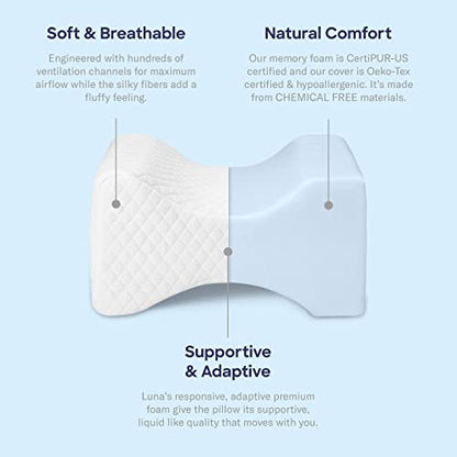  Luna [Memory Foam Pillows Knee Pillow Knee Leg Positioner Pillows Orthopedic Pillow | Knee Pillow For Side Sleepers Lower Back Hip Pain Cooling Pillow Wedge Pillow | Side Sleeper Pillows For Adults