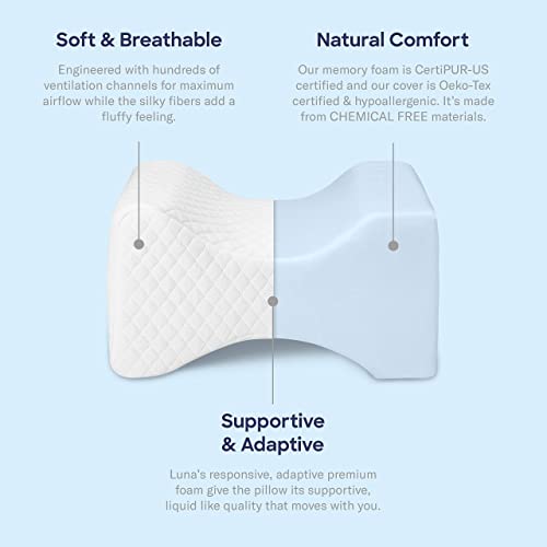  Luna [Memory Foam Pillows Knee Pillow Knee Leg Positioner Pillows Orthopedic Pillow | Knee Pillow For Side Sleepers Lower Back Hip Pain Cooling Pillow Wedge Pillow | Side Sleeper Pillows For Adults