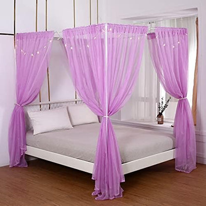  Princess Canopy Bed Curtains Bed Canopy Curtains With Lights For Queen Size Bed Drapes,8 Panels Canopies With 2 Lights,Room Décor (Full/Queen, White)