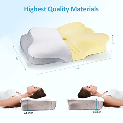  Liipoo Cervical Neck Pillow For Neck And Shoulder Pain Relief With Silk Pillow Cases, Ergonomic Orthopedic Memory Foam Neck Pain Pillow,Contoured Support Pillows For Side,Back And Stomach Sleepers