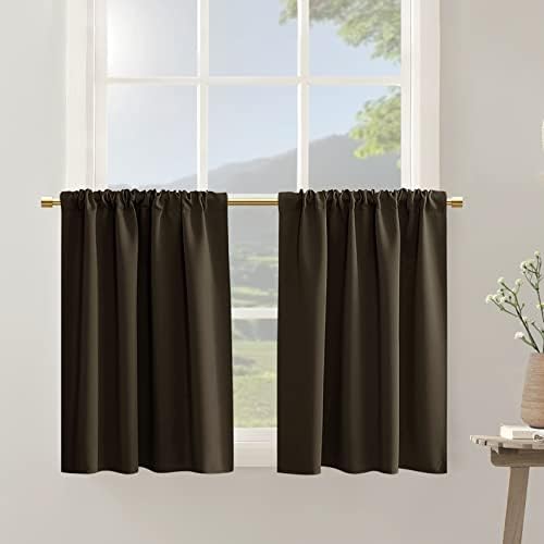  Navy Blue 36 Inch Length Cafe Curtains,2 Panels Blackout Window Treatment Tiers Thermal Rod Pocket Short Loft Bed Boys Bunk Bed Curtains,Dark Blue