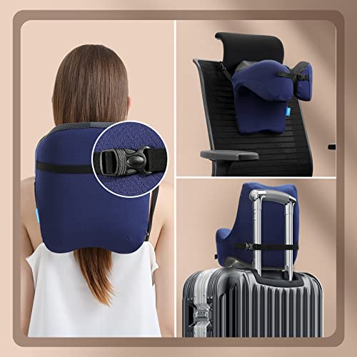  TripGood Neck Pillow For Travel - Extra Upper Back Support - Back Buckle Strap - Memory Foam Airplane Neck Pillow - Portable Travel Accessories - Blue