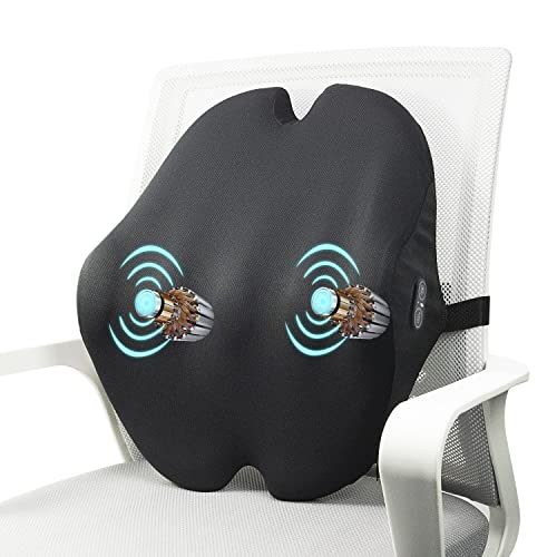  Foamula Vibrating Lumbar Support Pillow, Back Support Pillow With Vibrating Motors For Back Pain Relief, Ergonomic Design With Adjustable Strap For Home Office Chair, Gaming Chair, Car Seat, Plane