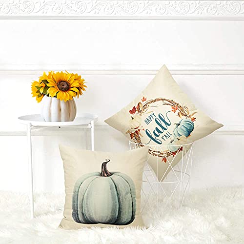  Farmhouse Fall Throw Pillow Covers 18x18 Set Of 4, Autumn Pumpkin Decorative Pillow Covers, Thanksgiving Pillows Cases Harvest Cushion Cases For Couch Sofa, Outdoor Home Decor