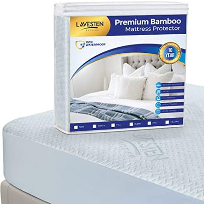  100% Waterproof Queen Mattress Protector Premium Bamboo - Ultra Soft, Hypoallergenic Mattress Cover, Comfort Noiseless & Breathable, Fitted Protector Sheet- Machine Washable, White