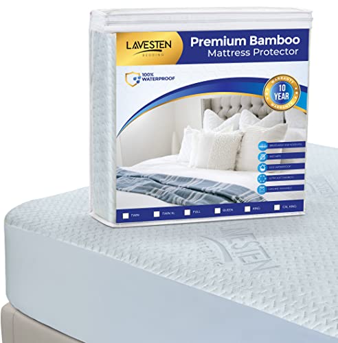  100% Waterproof Queen Mattress Protector Premium Bamboo - Ultra Soft, Hypoallergenic Mattress Cover, Comfort Noiseless & Breathable, Fitted Protector Sheet- Machine Washable, White