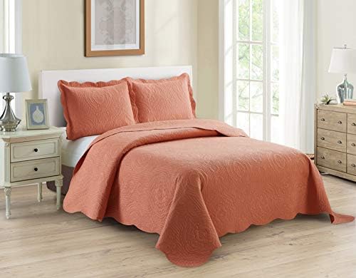  3pc Full/Queen Over Size Luxury Embossed Bedspread Set Light Weight Solid White New