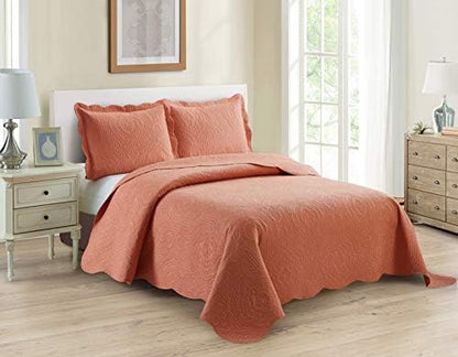  3pc Full/Queen Over Size Luxury Embossed Bedspread Set Light Weight Solid White New