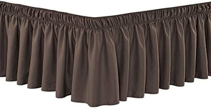  Wrap Around 24" Inch Long Fall Brown Ruffled Platform Elastic Solid Bed Skirt Fits All Queen, King And Cal King Size Bedding High Thread Count Microfiber Dust Ruffle, Soft & Wrinkle Free.