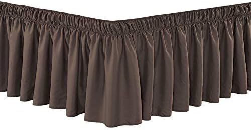  Wrap Around 24" Inch Long Fall Brown Ruffled Platform Elastic Solid Bed Skirt Fits All Queen, King And Cal King Size Bedding High Thread Count Microfiber Dust Ruffle, Soft & Wrinkle Free.