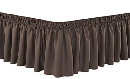  Wrap Around 24" Inch Long Fall Brown Ruffled Platform Elastic Solid Bed Skirt Fits All Queen, King And Cal King Size Bedding High Thread Count Microfiber Dust Ruffle, Soft & Wrinkle Free.