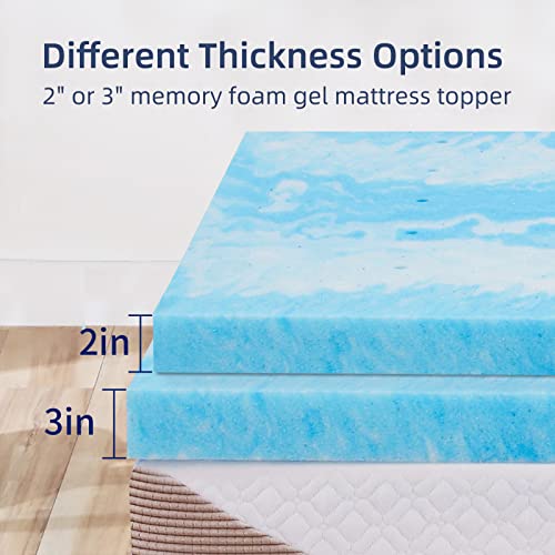  2 Inch Cooling Gel Memory Foam Mattress Topper In A Box, Medium Firm Mattress Topper For Pressure Relief & Temperature Regulation,CertiPUR-US Certified, Blue&White (Twin)