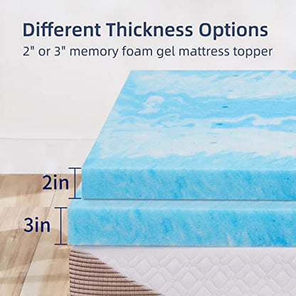  2 Inch Cooling Gel Memory Foam Mattress Topper In A Box, Medium Firm Mattress Topper For Pressure Relief & Temperature Regulation,CertiPUR-US Certified, Blue&White (Twin)