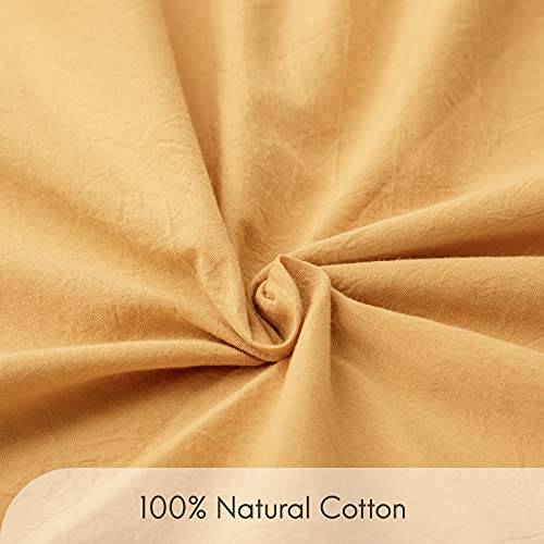  Straw Yellow 100% Washed Cotton Queen Duvet Cover Set, 3 Pieces 1 Comforter Cover And 2 Pillowcases, Ultra Soft And Breathable Solid Color Bedding Set With Zipper Closure