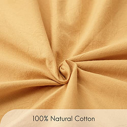  Straw Yellow 100% Washed Cotton Queen Duvet Cover Set, 3 Pieces 1 Comforter Cover And 2 Pillowcases, Ultra Soft And Breathable Solid Color Bedding Set With Zipper Closure