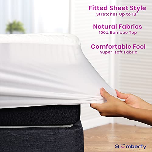 Waterproof Mattress Protector By Slumberfy | Hypoallergenic Bamboo Mattress Protector | Natural + Breathable Jacquard Fabric | Queen Mattress Cover – 60x80”