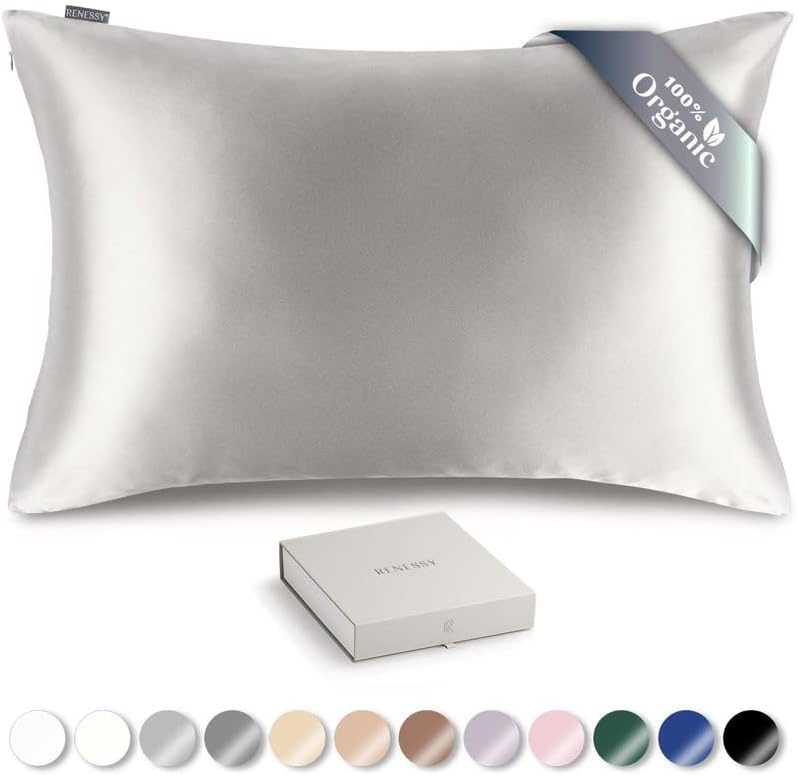  RENESSY Organic Silk Pillowcase - 100% Organic Mulberry Silk, 22 Momme, Naturally Hypoallergenic, Promotes Hair And Skin Health, 1 Piece (Queen Size 20x30 Inches, Natural Silk Off-White)