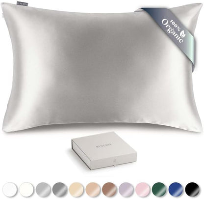  RENESSY Organic Silk Pillowcase - 100% Organic Mulberry Silk, 22 Momme, Naturally Hypoallergenic, Promotes Hair And Skin Health, 1 Piece (Queen Size 20x30 Inches, Natural Silk Off-White)