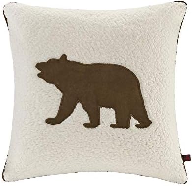  Woolrich Casual Cabin Lodge Lifestyle Decorative Pillow Hypoallergenic Sofa Cushion Lumbar, Back Support, 18" X 18", Hadley Bear Berber White
