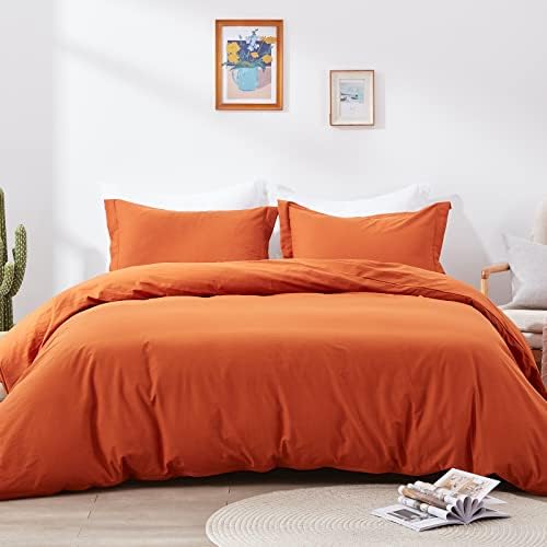  Burnt Orange Duvet Cover Sets Queen Size 3 Piece Double Brushed Microfiber Queen Duvet Cover With Button Closure & Corner Tie 1 Breathable And Soft Duvet Cover 90x90 Inches + 2 Pillow Shams