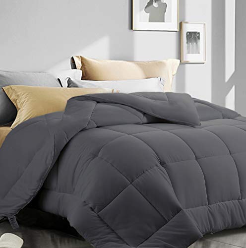  ASHOMELI King Size Comforter,Cooling Comforter For Night Sweats,All Season Down Alternative Comforter,Duvet Insert With Corner Tabs (Dark Grey,King,90"x102")