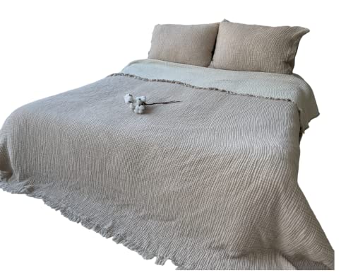 100% Cotton Muslin Throw Blanket, 4 Layers Bedspread, Soft Turkish Cotton Muslin Bed Cover, Reversible Coverlet, Mink (Two Pillowcase 20x30)