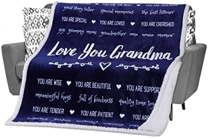  Gift For Grandma From Grandchildren, Granddaughter, Grandson, Mothers Day Gifts For Grandma, Grandmother Throw Blanket For Birthday, 60x50 Inches (Fleece, Grey)