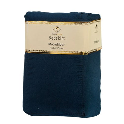  Premier 1800 Collection Solid Bed Skirt - 14" Drop Pleated Tailored Double Brushed Microfiber Dust Ruffle - Queen, Navy Blue