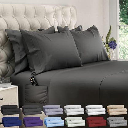  Deep Pocket Queen Sheets - 6 PCS Set - Up To 15 Inches - 2500 Supreme Collection - Superior Softness - Hotel Luxury Sheets & Pillowcases Set - Wrinkle And Fade Resistant (Queen, Gray)