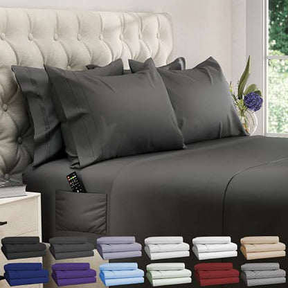  Deep Pocket Queen Sheets - 6 PCS Set - Up To 15 Inches - 2500 Supreme Collection - Superior Softness - Hotel Luxury Sheets & Pillowcases Set - Wrinkle And Fade Resistant (Queen, Gray)
