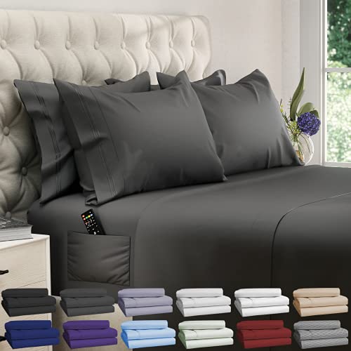  Deep Pocket Queen Sheets - 6 PCS Set - Up To 15 Inches - 2500 Supreme Collection - Superior Softness - Hotel Luxury Sheets & Pillowcases Set - Wrinkle And Fade Resistant (Queen, Gray)