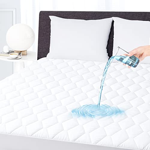  Queen Waterproof Mattress Protector, Breathable Noiseless Mattress Cover, Deep Pocket Fit Up To 21 Inches, Quilted Alternative Filling Mattress Pad Cover (White)
