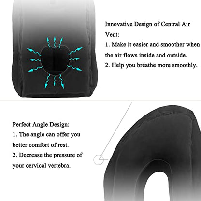  HAIYANLE Inflatable Travel Pillow - Multifunctional Travel Pillow For Adult Chin Supporting Travel Neck Pillow Airplane Sleeper Office Napping Pillow With Eye Mask, Earplugs And Portable Bag