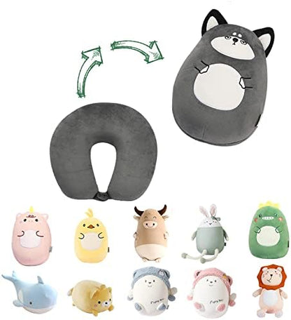  Stocaggio 2-in-1 Travel Pillow For Kids - Soft And Adorable Animals Plush That Converts Into A U-Shaped Neck Pillow For Ultimate Comfort During Airplane, Car, Train, Or Bus Trip - Unicorn