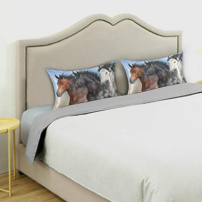 Three Horses Run Satin Pillowcase For Hair And Skin With Envelope Closure, Soft And Cozy, Wrinkle Fade Resistant Satin Pillowcase Size Standard 20x26in