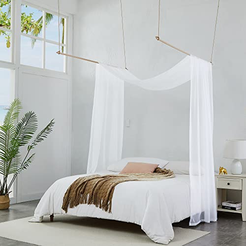  Set Of 2 White & White Canopy Bed Curtains In 55 X 104 Inch Size. 2 Twin Bed Canopy Curtains Can Be Turned Into Kids Bed Tent Or Bed Canopy For Girls. BE White & White 104"
