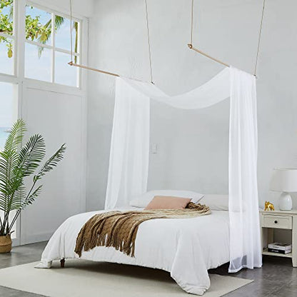  Set Of 2 White & White Canopy Bed Curtains In 55 X 104 Inch Size. 2 Twin Bed Canopy Curtains Can Be Turned Into Kids Bed Tent Or Bed Canopy For Girls. BE White & White 104"