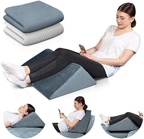  Lunix LX14 1pc Orthopedic Knee Wedge Pillow, Extra Cover Included, Post Surgery Memory Foam For Back, Leg, Pain Relief, Sitting Pillow, Triangle Pillow For Knee Support, Adjustable Pillows For Reading