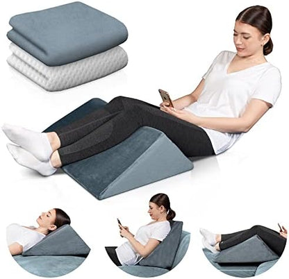  Lunix LX14 1pc Orthopedic Knee Wedge Pillow, Extra Cover Included, Post Surgery Memory Foam For Back, Leg, Pain Relief, Sitting Pillow, Triangle Pillow For Knee Support, Adjustable Pillows For Reading