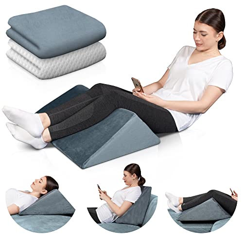  Lunix LX14 1pc Orthopedic Knee Wedge Pillow, Extra Cover Included, Post Surgery Memory Foam For Back, Leg, Pain Relief, Sitting Pillow, Triangle Pillow For Knee Support, Adjustable Pillows For Reading