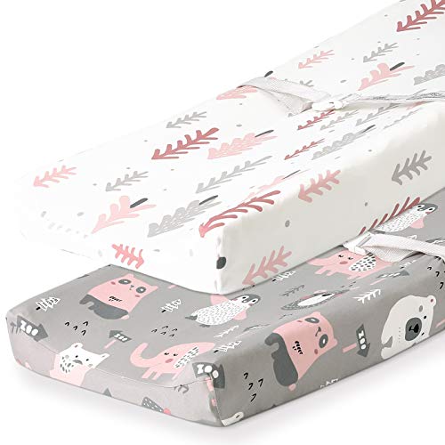  Stretchy Changing Pad Covers BROLEX Carddle Sheet Set For Baby Boys Girls,2 Pack Jersey Knit,Owl & Bear