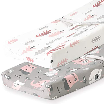  Stretchy Changing Pad Covers BROLEX Carddle Sheet Set For Baby Boys Girls,2 Pack Jersey Knit,Owl & Bear