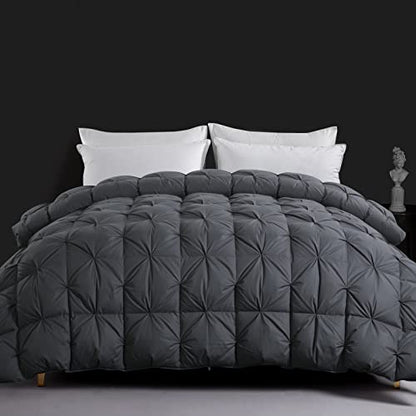  ROYALAY 120x98 Oversized King Feather And Down Comforter Pinch Pleat Duvet Insert With 100% Cotton Cover-Super Fluffy And Soft Comforter With 8 Corner Tabs For All Season Warmth-Grey