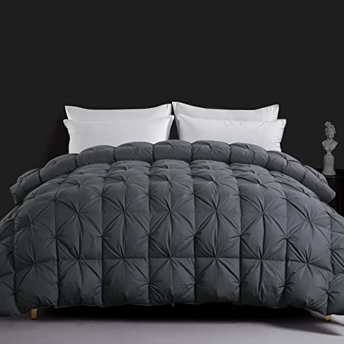  ROYALAY 120x98 Oversized King Feather And Down Comforter Pinch Pleat Duvet Insert With 100% Cotton Cover-Super Fluffy And Soft Comforter With 8 Corner Tabs For All Season Warmth-Grey