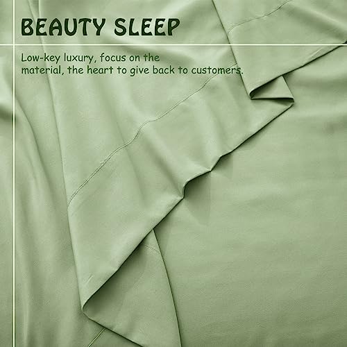  Vonty 4 Piece Queen Sheet Set - Luxury Brushed Microfiber Sheets, Sage Green Bed Sheets Set - 1200 Thread Count Sheets - Cooling And Wrinkle Resistant Bedding Sheets & Pillowcases With Deep Pocket