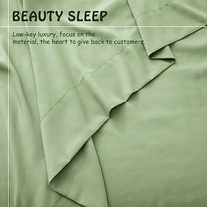  Vonty 4 Piece Queen Sheet Set - Luxury Brushed Microfiber Sheets, Sage Green Bed Sheets Set - 1200 Thread Count Sheets - Cooling And Wrinkle Resistant Bedding Sheets & Pillowcases With Deep Pocket