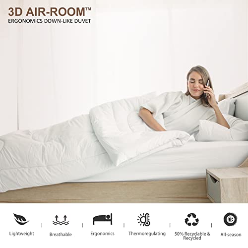  Oaken-Cat Down Alternative Comforter, All Seasons Ergonomic Full/Queen Bed Comforter - Ultra-Soft Plush Cloud Fluffy Microfiber Quilted Medium Warm Duvet Insert, White