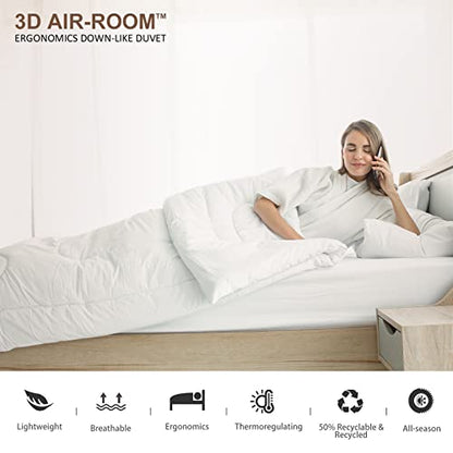  Oaken-Cat Down Alternative Comforter, All Seasons Ergonomic Full/Queen Bed Comforter - Ultra-Soft Plush Cloud Fluffy Microfiber Quilted Medium Warm Duvet Insert, White